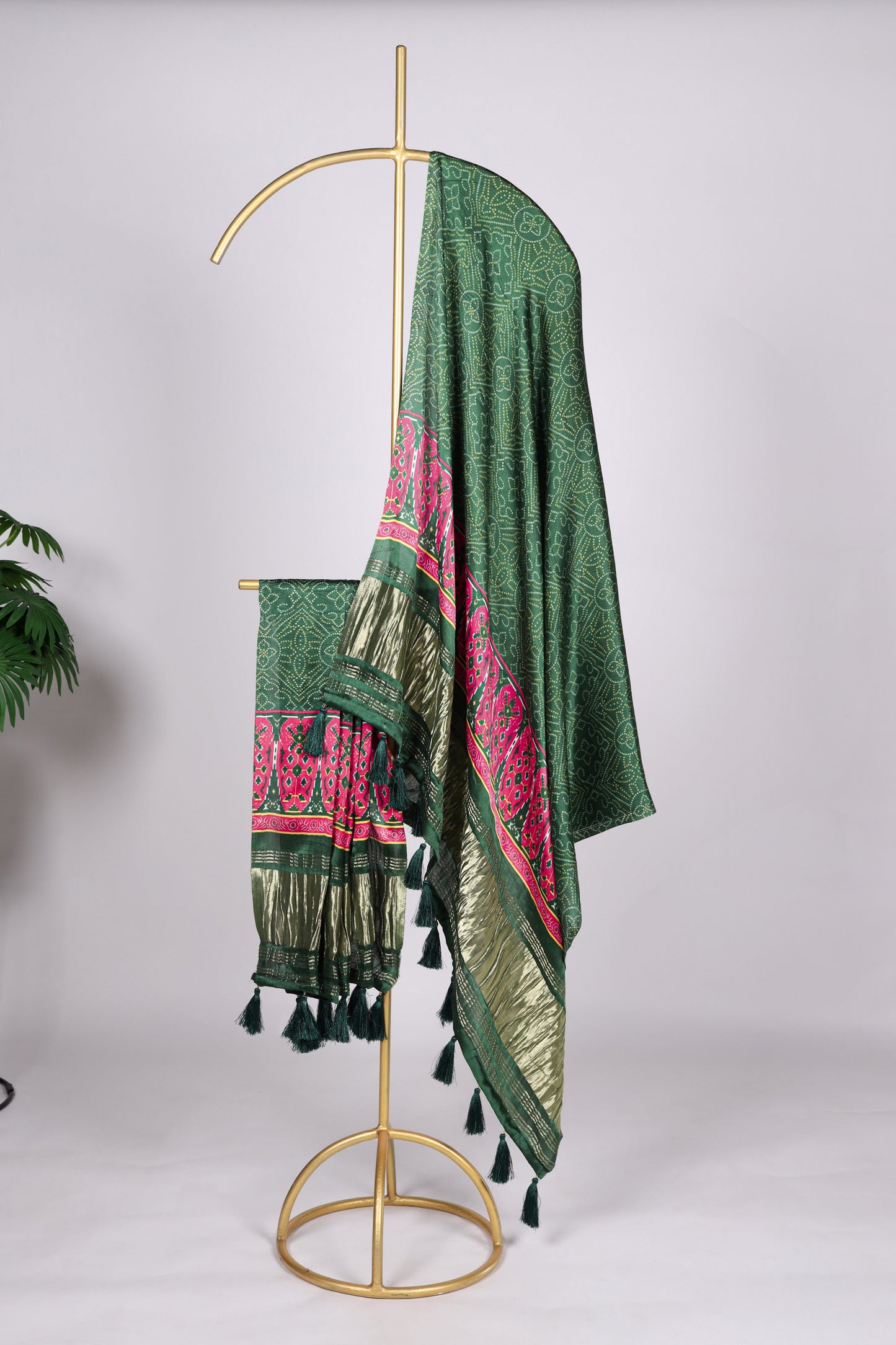 Green dupatta in pure gaji silk with digital print