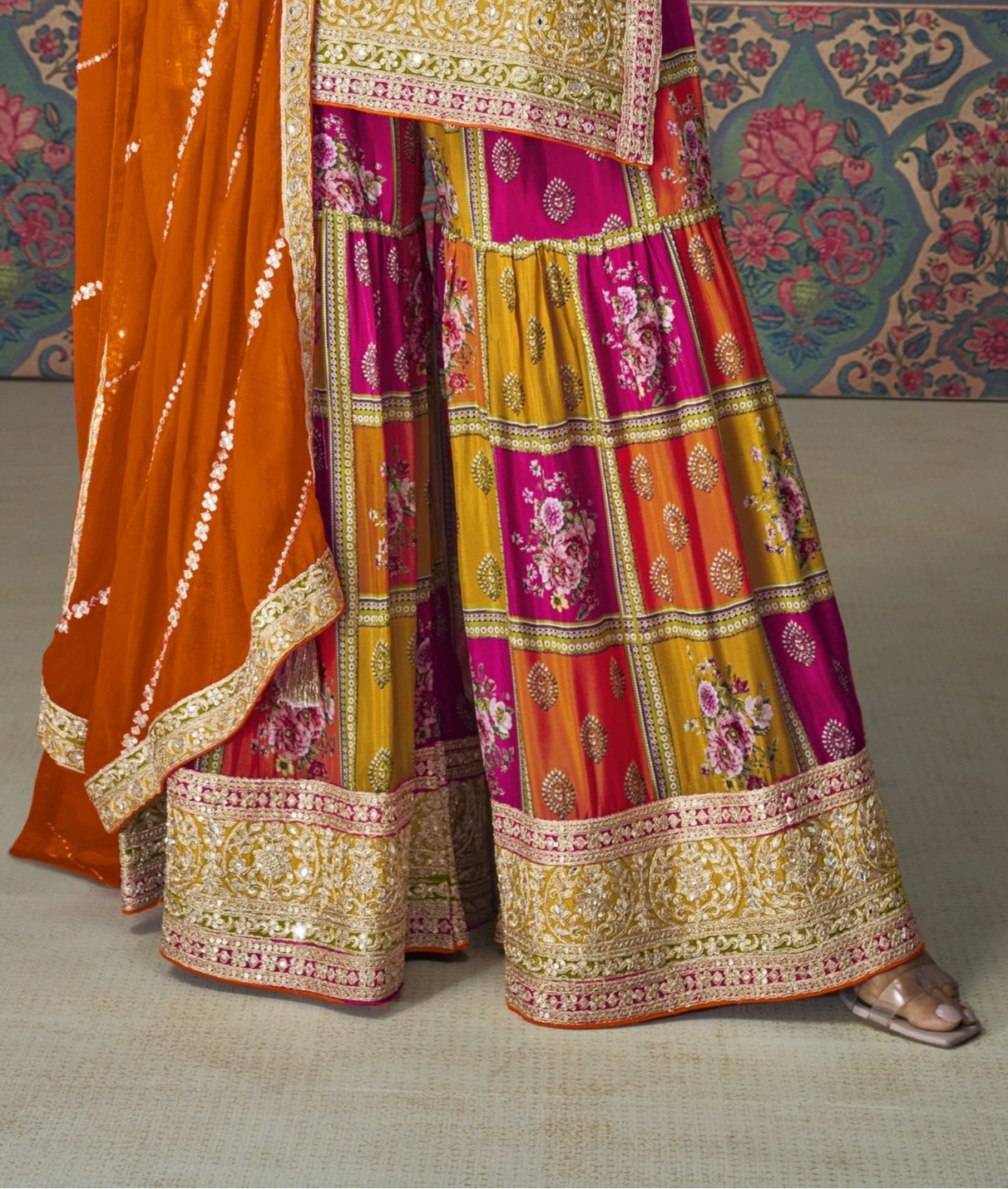 Orange Traditional Look Palazzo Suit