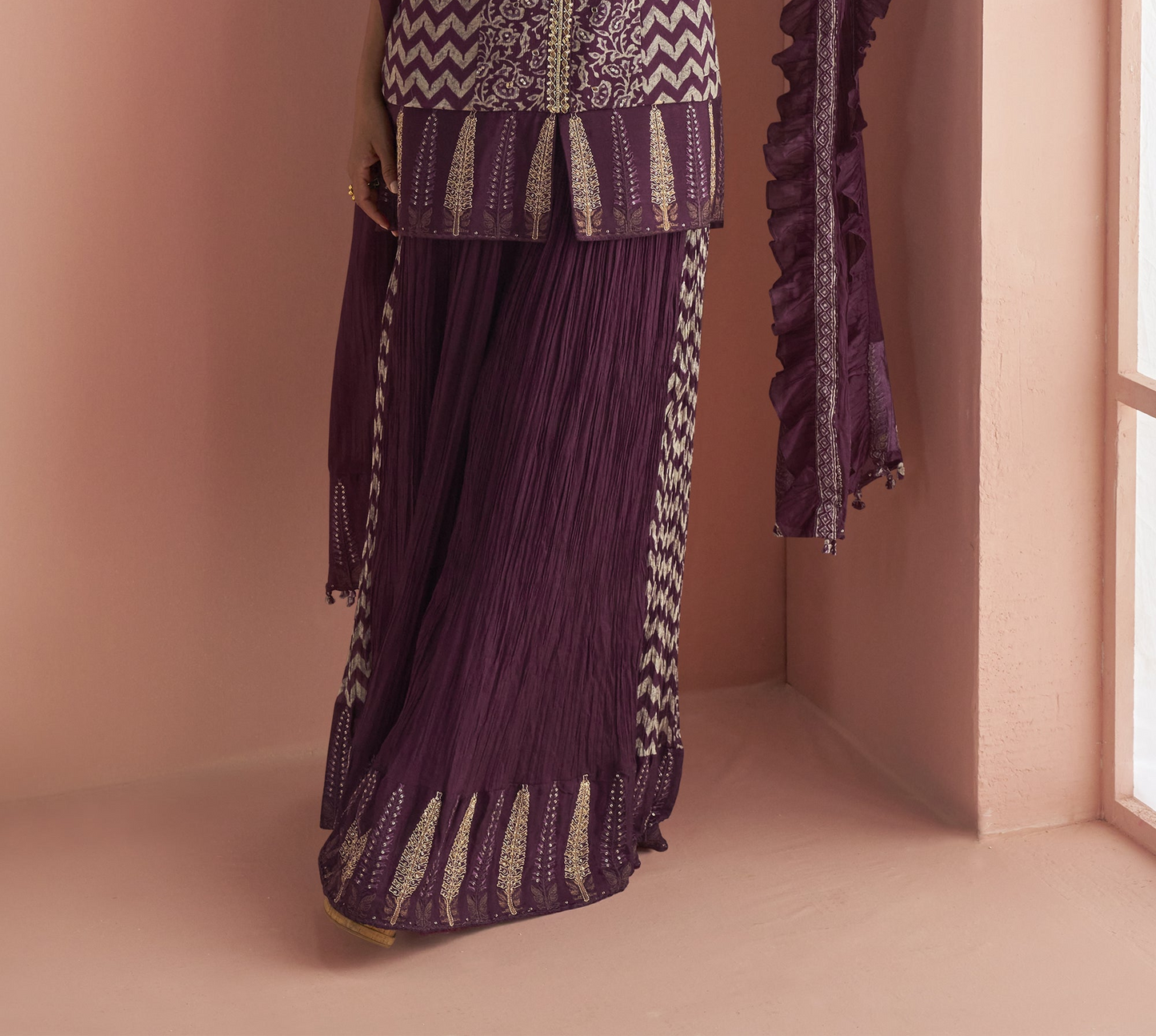 Purple Reception Designer Traditional Look Palazzo