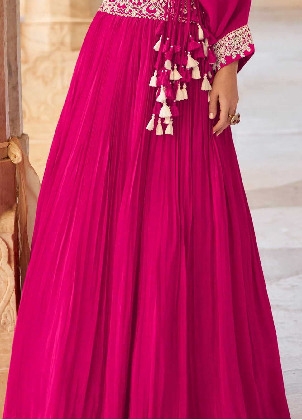 Engagement-ready pink lehenga outfit full length
