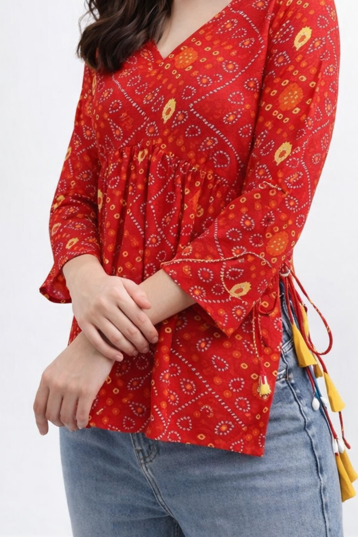 a-line kurti red color daytime casual styling