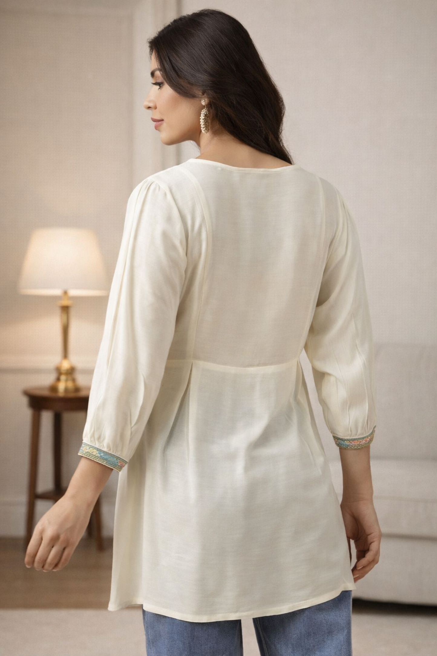 Back view of pure cotton embroidered tunic