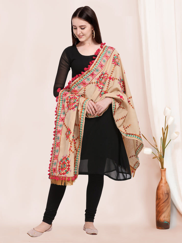 Embroidered cream dupatta with minimal design aesthetic