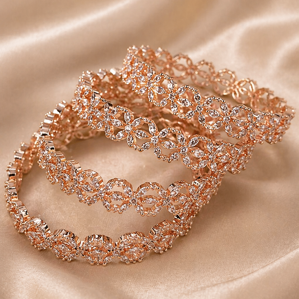 stacked floral bangles with repeating motif