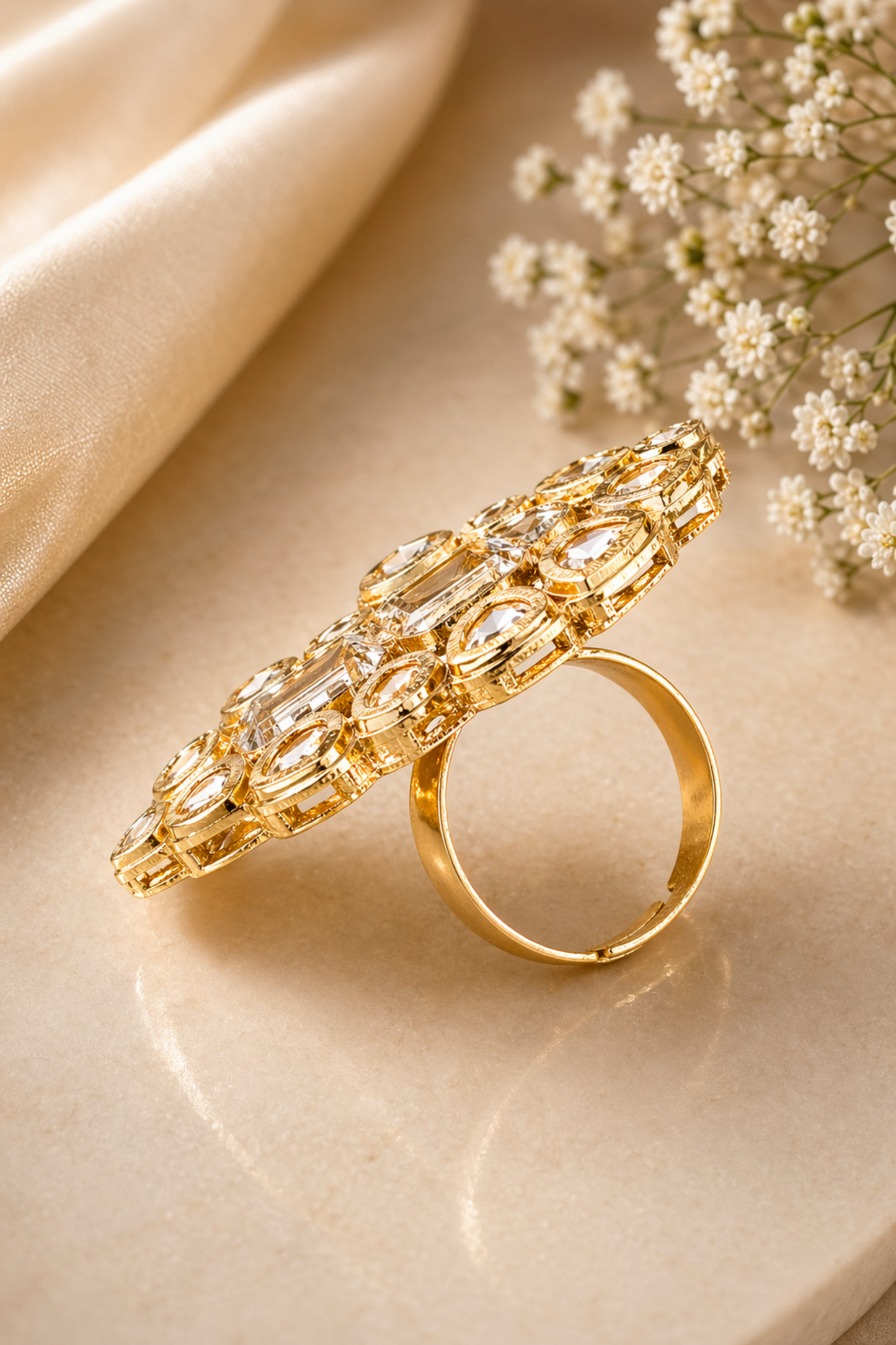 bold statement gold ring with stones