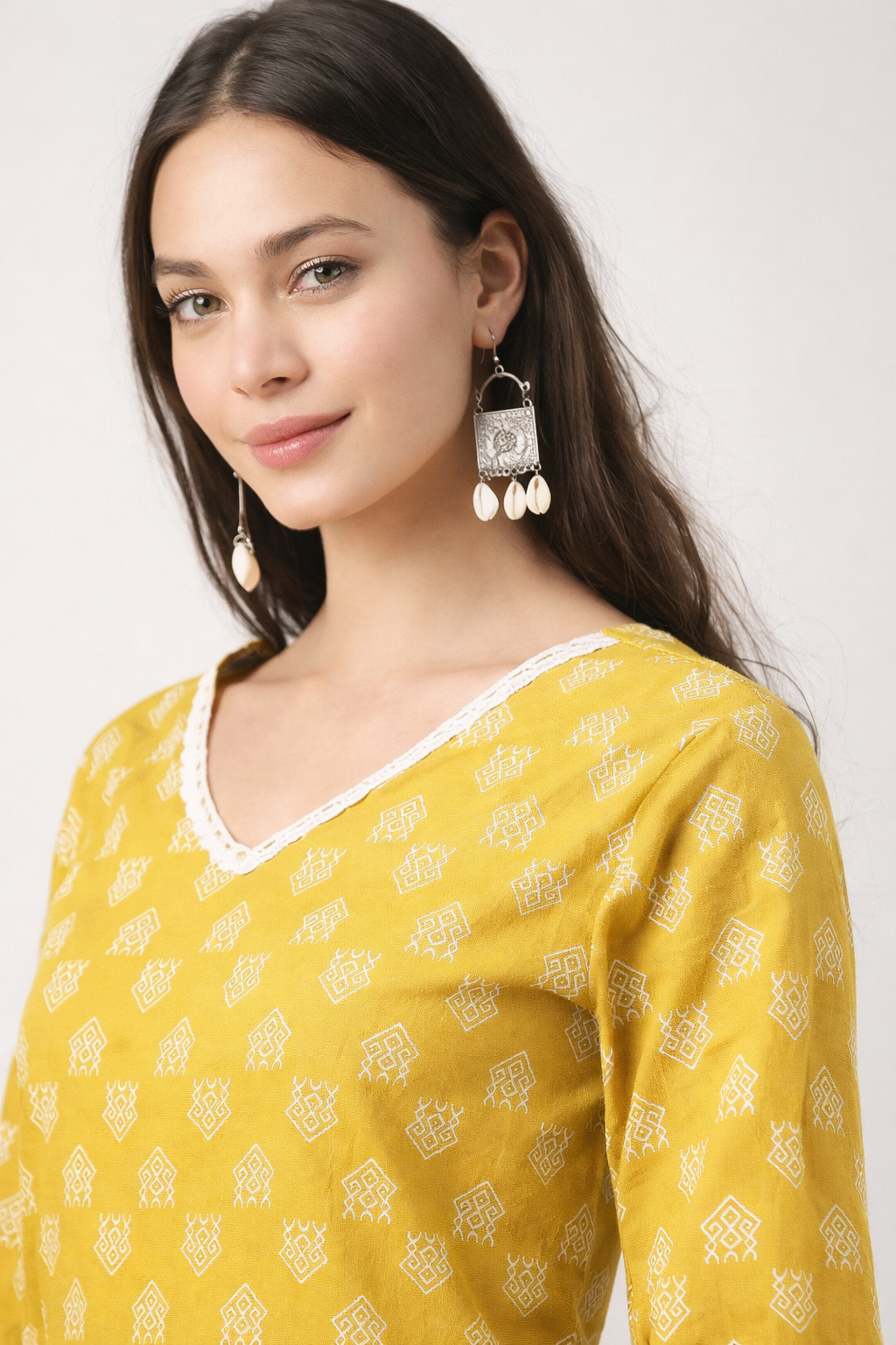 cotton yellow tunic detail close up texture