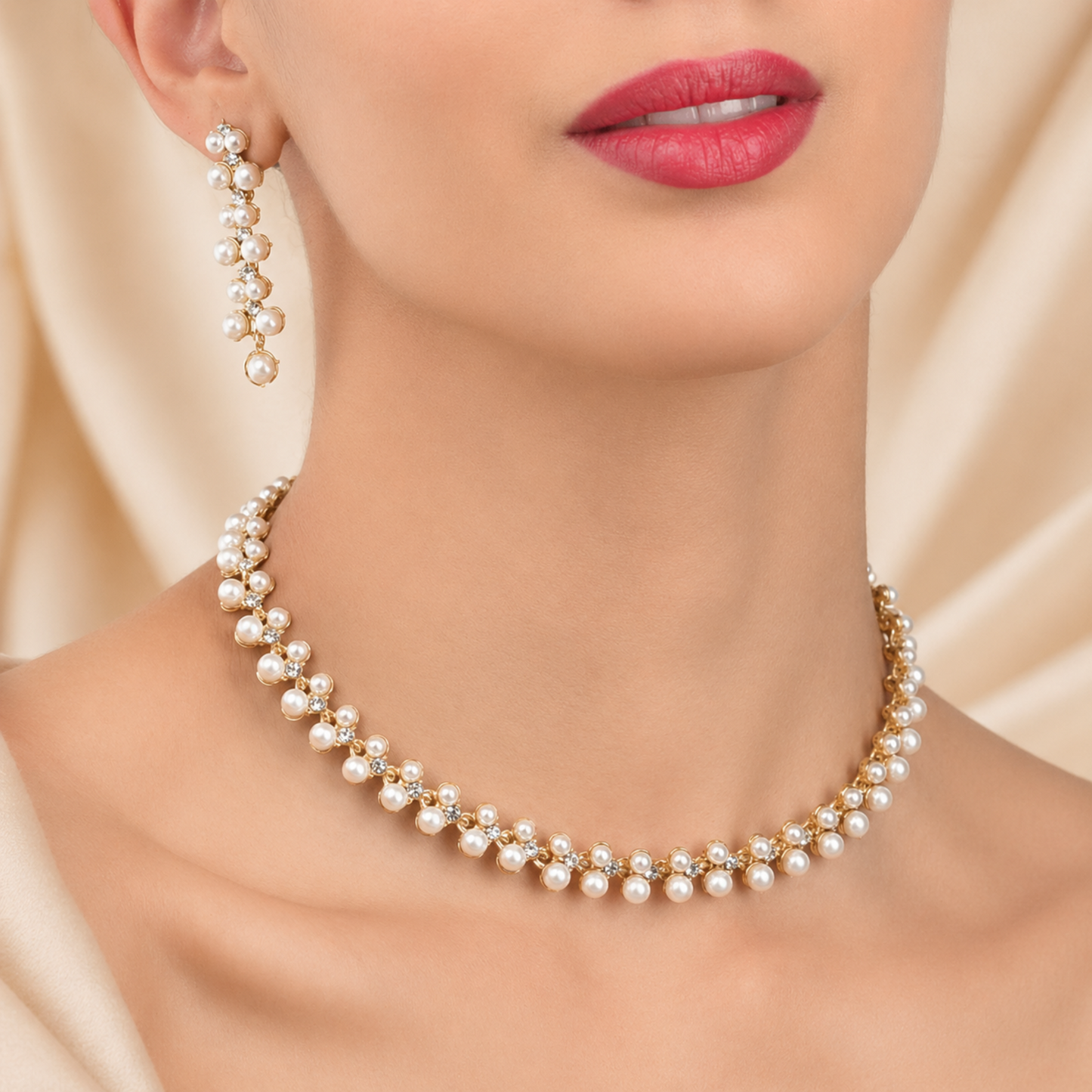 detailed view of pearl and clear accent links
