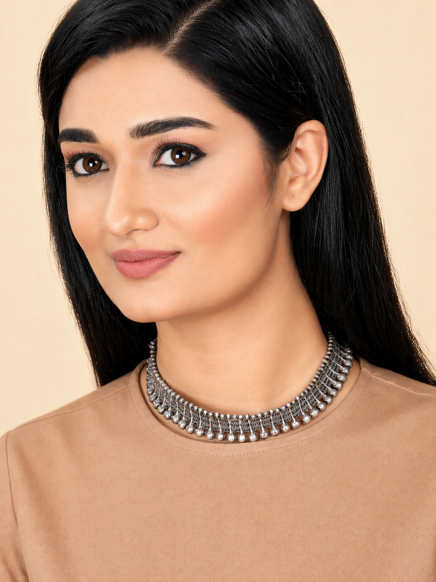 statement silver choker necklace front view