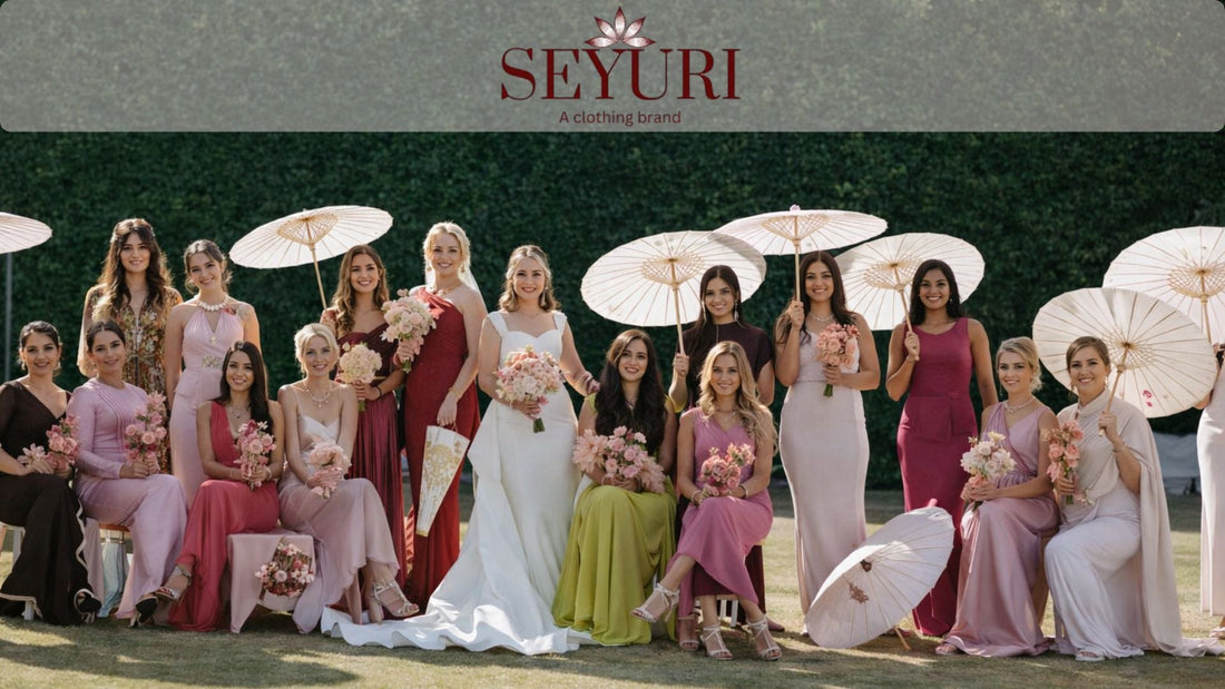 Group of women wearing elegant Indian wedding guest outfits in the USA with minimal luxury styling