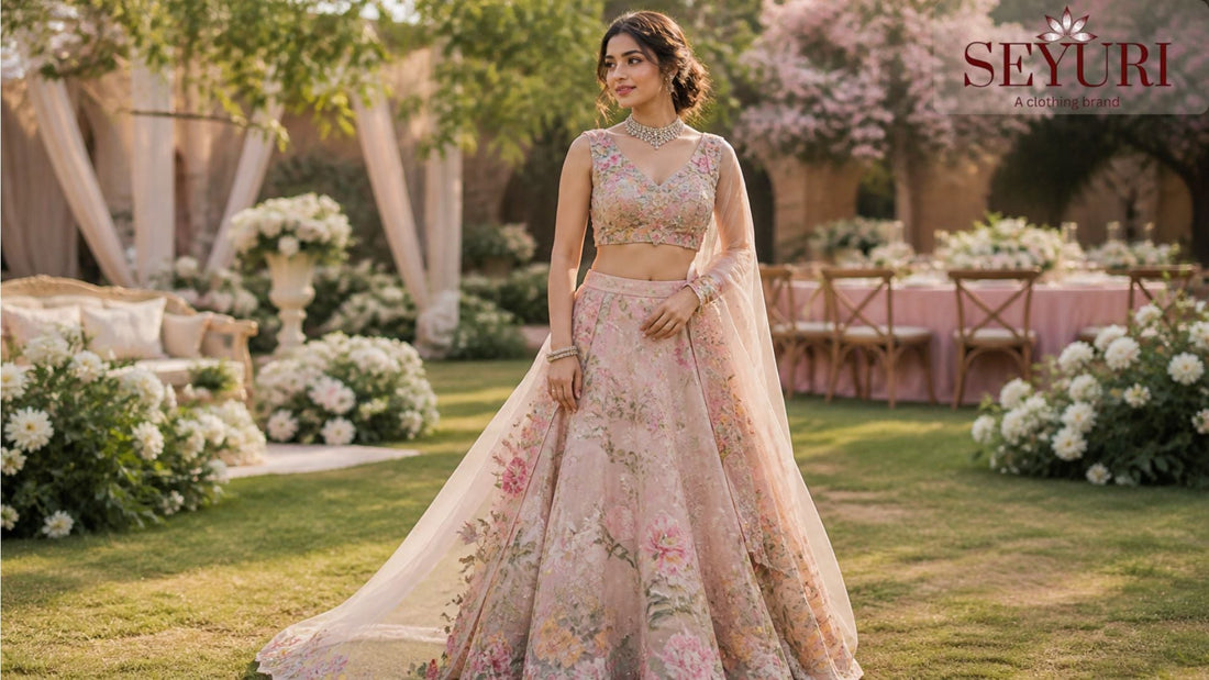 Lightweight lehenga for summer wedding USA elegant pastel ethnic outfit outdoor