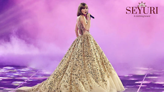 Taylor Swift gold glitter ball gown Eras Tour iconic performance outfit
