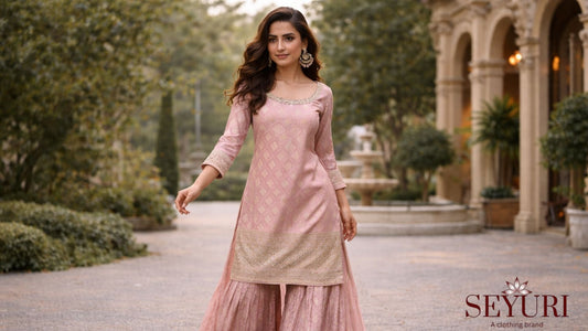 Elegant baby pink sharara suit for women – traditional Indian dress for wedding and festive occasions