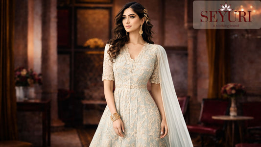 latest anarkali salwar suit design 2026 mint green embroidered ethnic outfit for women