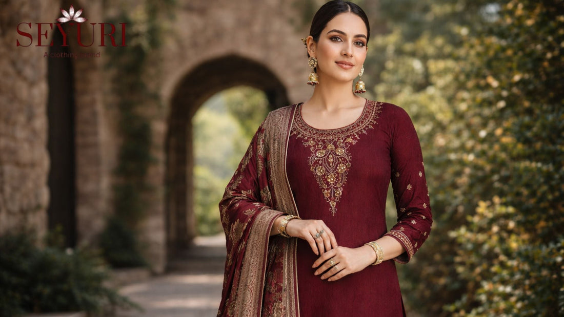 Maroon embroidered kurti for women with traditional detailing