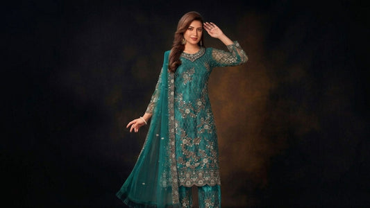 green embroidered salwar kameez for women luxury evening look online USA UK Canada Australia