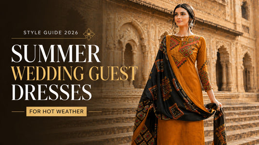 Summer wedding guest outfit for hot weather, lightweight elegant dress in outdoor wedding setting