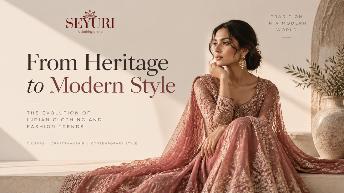 Seyuri Indian clothing fashion editorial showing the evolution from traditional heritage style to modern ethnic wear trends