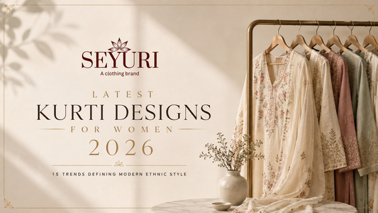 Latest kurti designs for women 2026 featuring elegant embroidered and floral ethnic wear styles by Seyuri