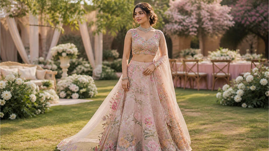 Lightweight lehenga for summer wedding USA elegant pastel ethnic outfit outdoor