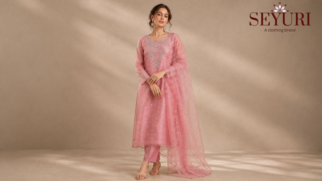 Pink embroidered salwar kameez with matching dupatta