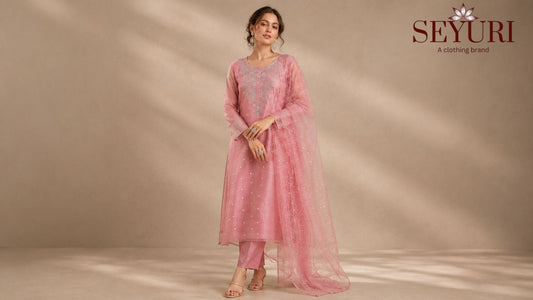 Pink embroidered salwar kameez with matching dupatta