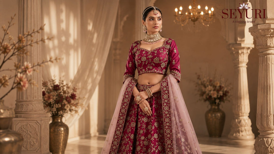 Elegant silk lehenga with intricate embroidery for weddings and bridal celebrations