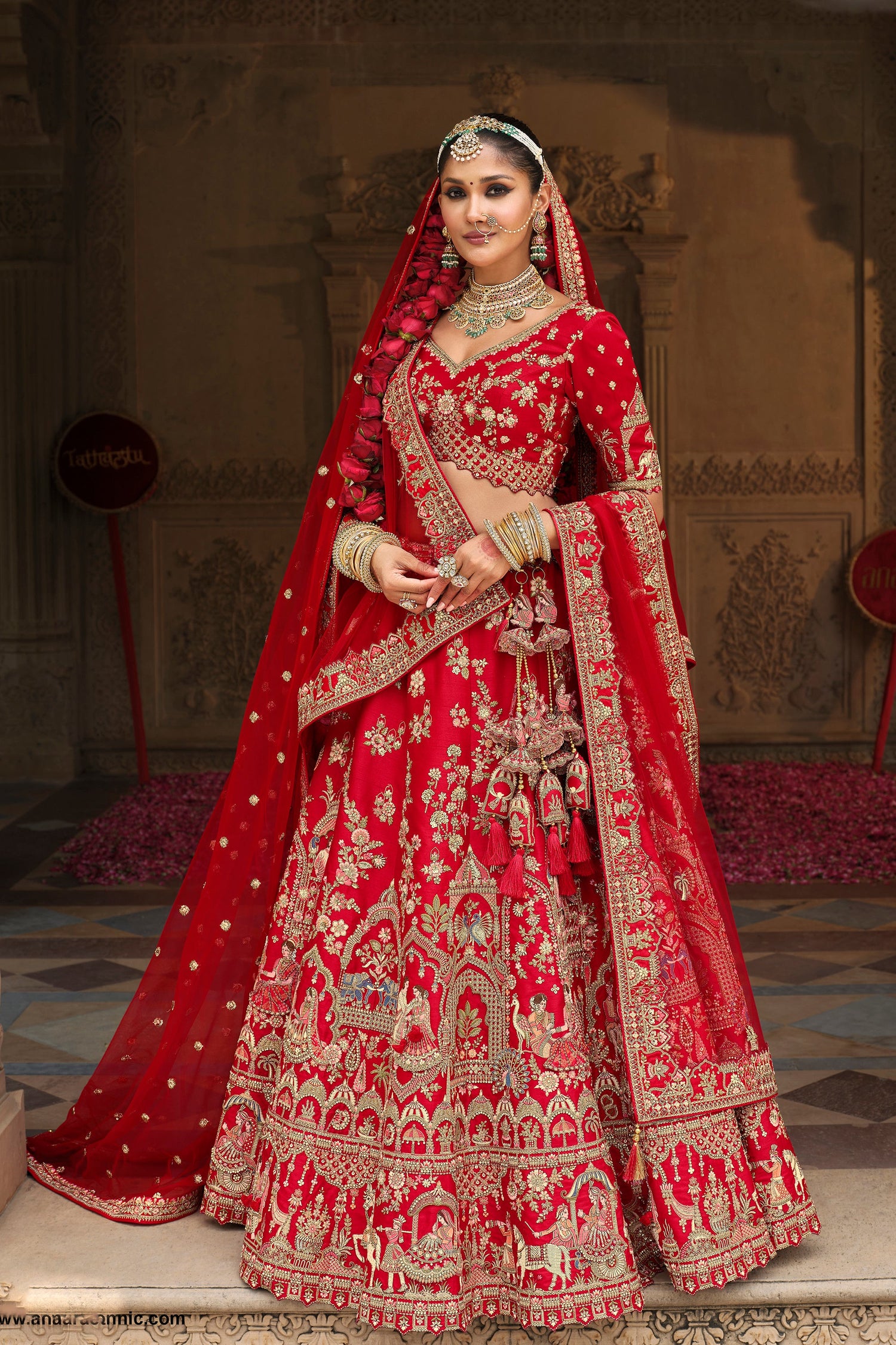 Pakistani Designer Red Heavy Embroidered Lehenga 