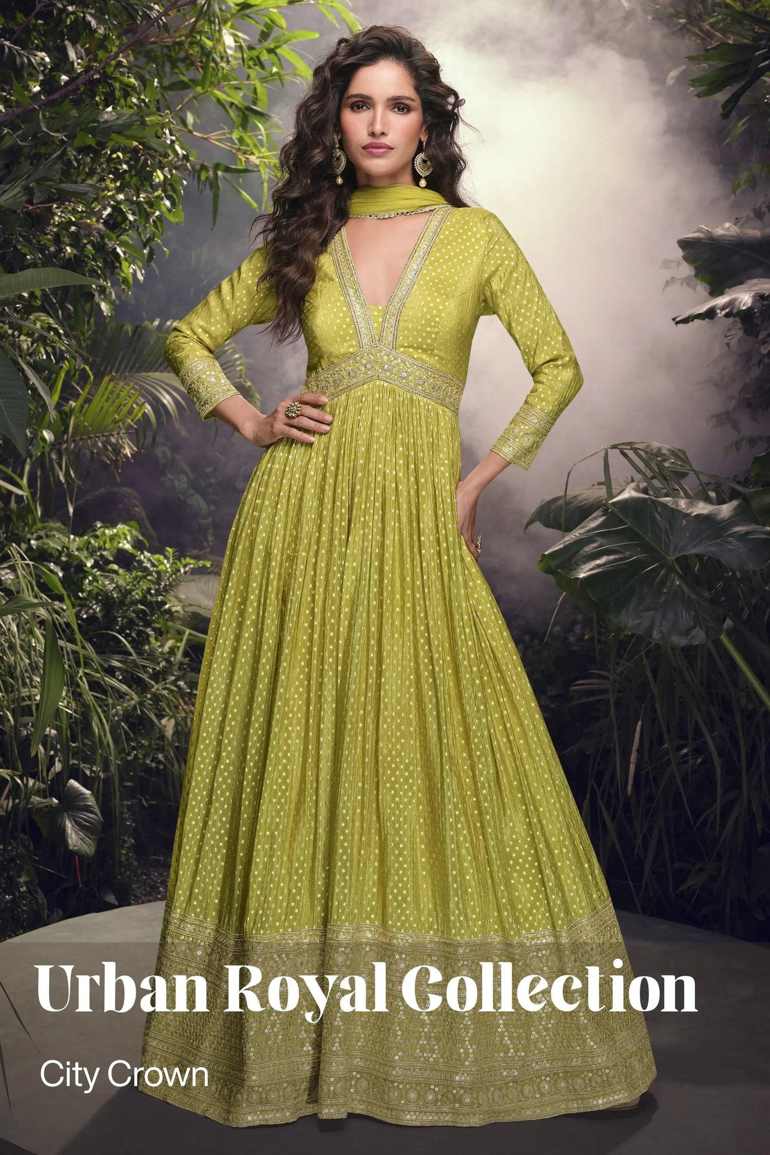White Anarkali Gown Suit Heavy Chinon Embroidery Woked Chinon Silk Fabric Dupatta Dress