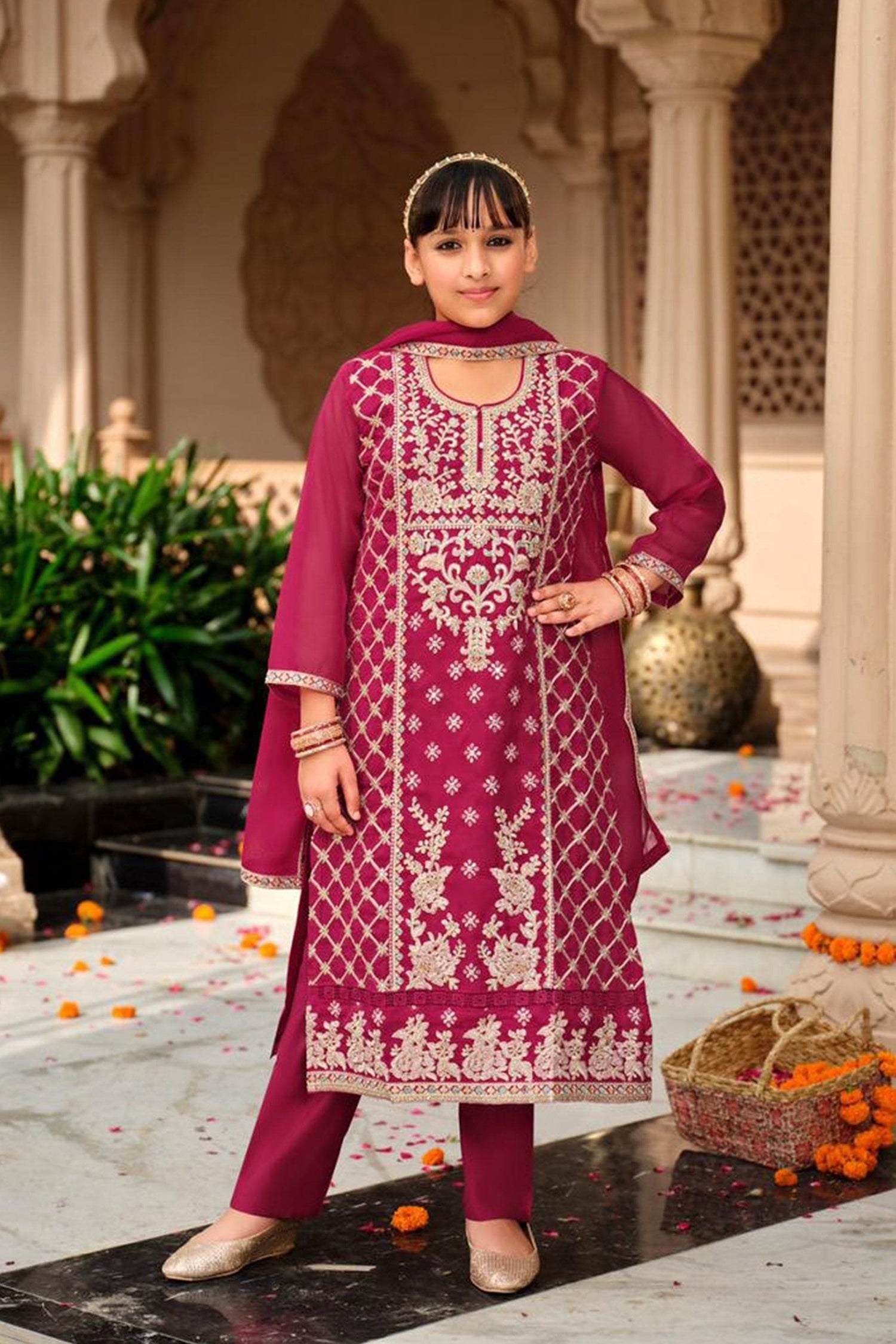 Indian Pink Embroidered Traditional Look Salwar Kameez Suit 