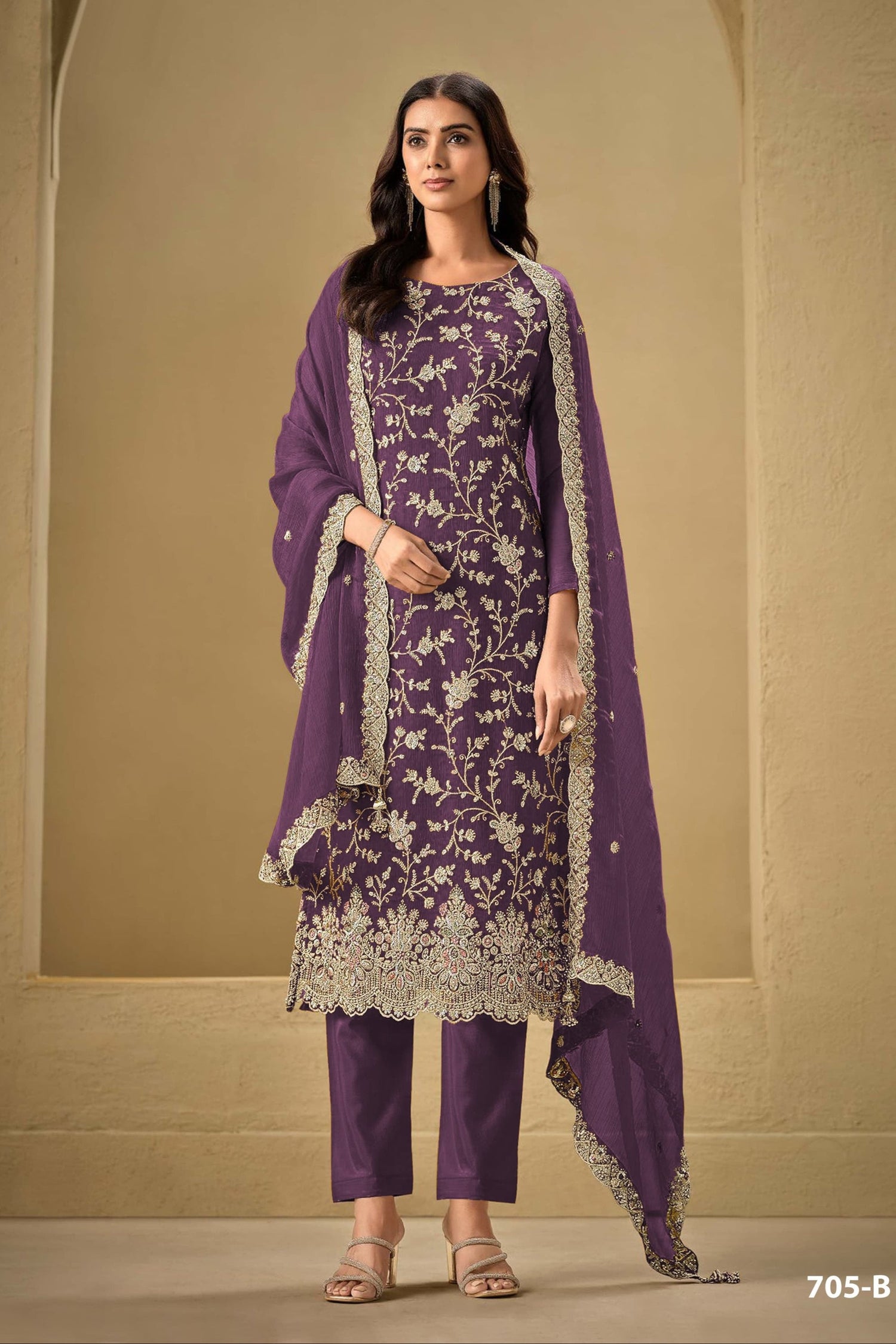 Wine Indian suits salwar kameez full front view with dupatta