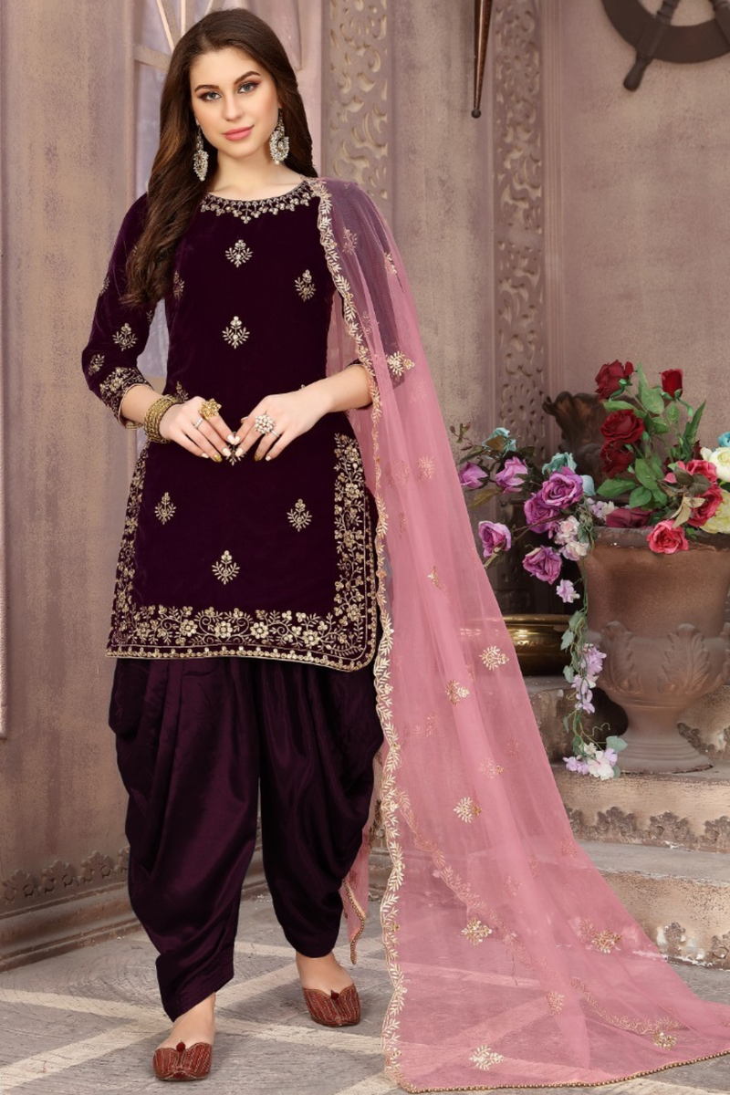 chinese dress ladies Lovely Rani Pink Embroidered Punjabi Patiala Suit with Dupatta  Mangaldeep  NX