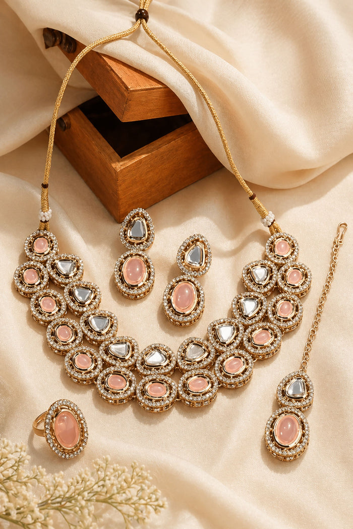 Blush Kundan-style Indian wedding jewelry necklace set from Seyuri