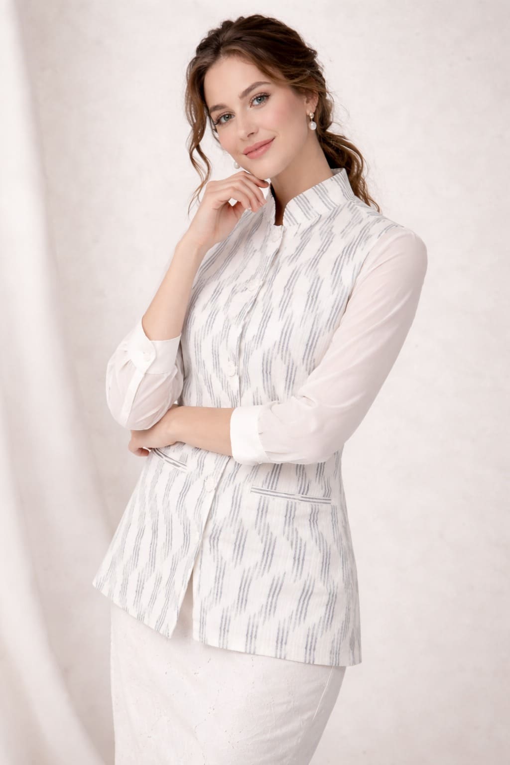 off white nehru jacket styled for wedding event