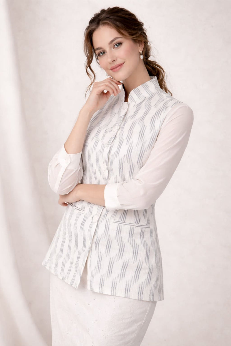 off white nehru jacket styled for wedding event