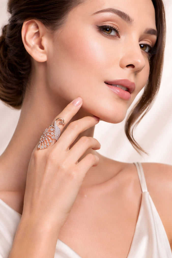 Rose-gold-tone peacock statement ring for women from Seyuri
