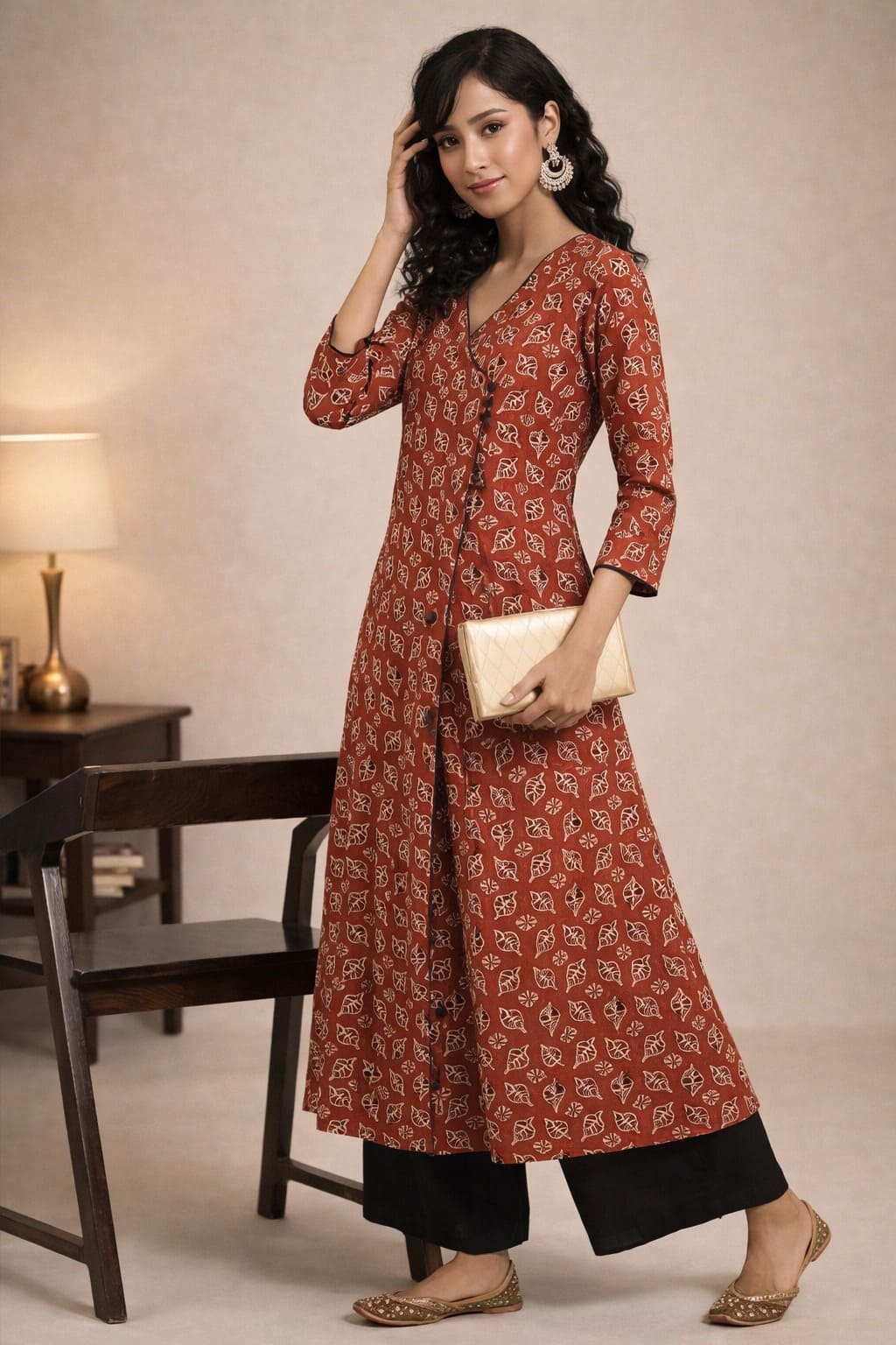 maroon kurti ladies wear front view in cotton fabric