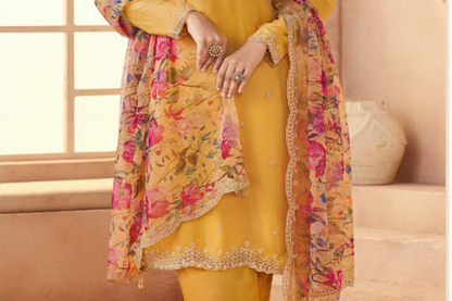 Flowing Chinon silk fabric texture on salwar kameez