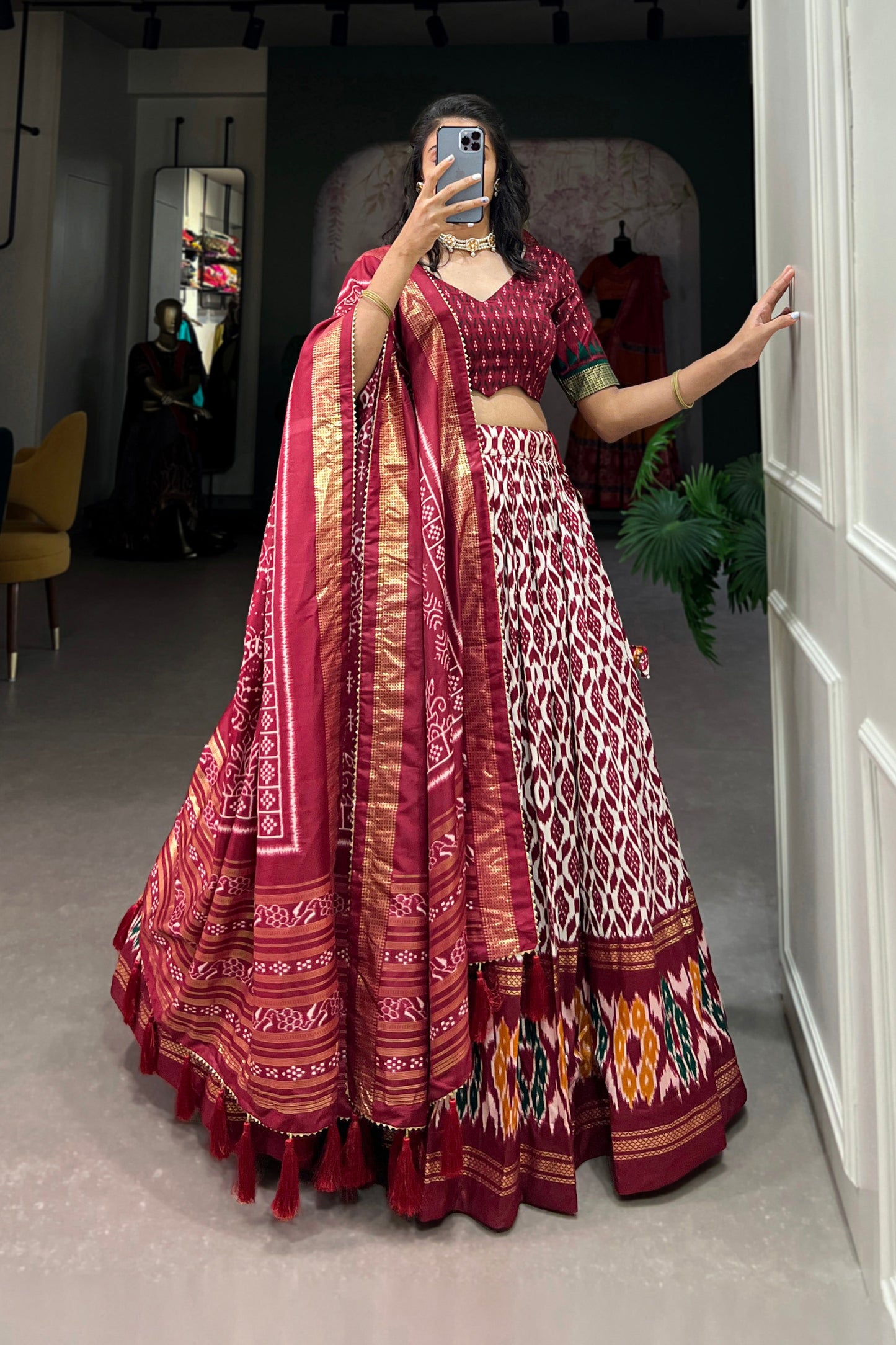 Elegant Red Patola Lehenga Choli with Stylish Dupatta for Wedding