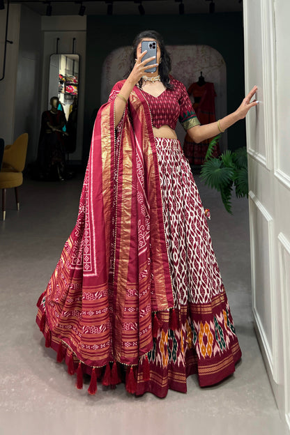Elegant Red Patola Lehenga Choli with Stylish Dupatta for Wedding