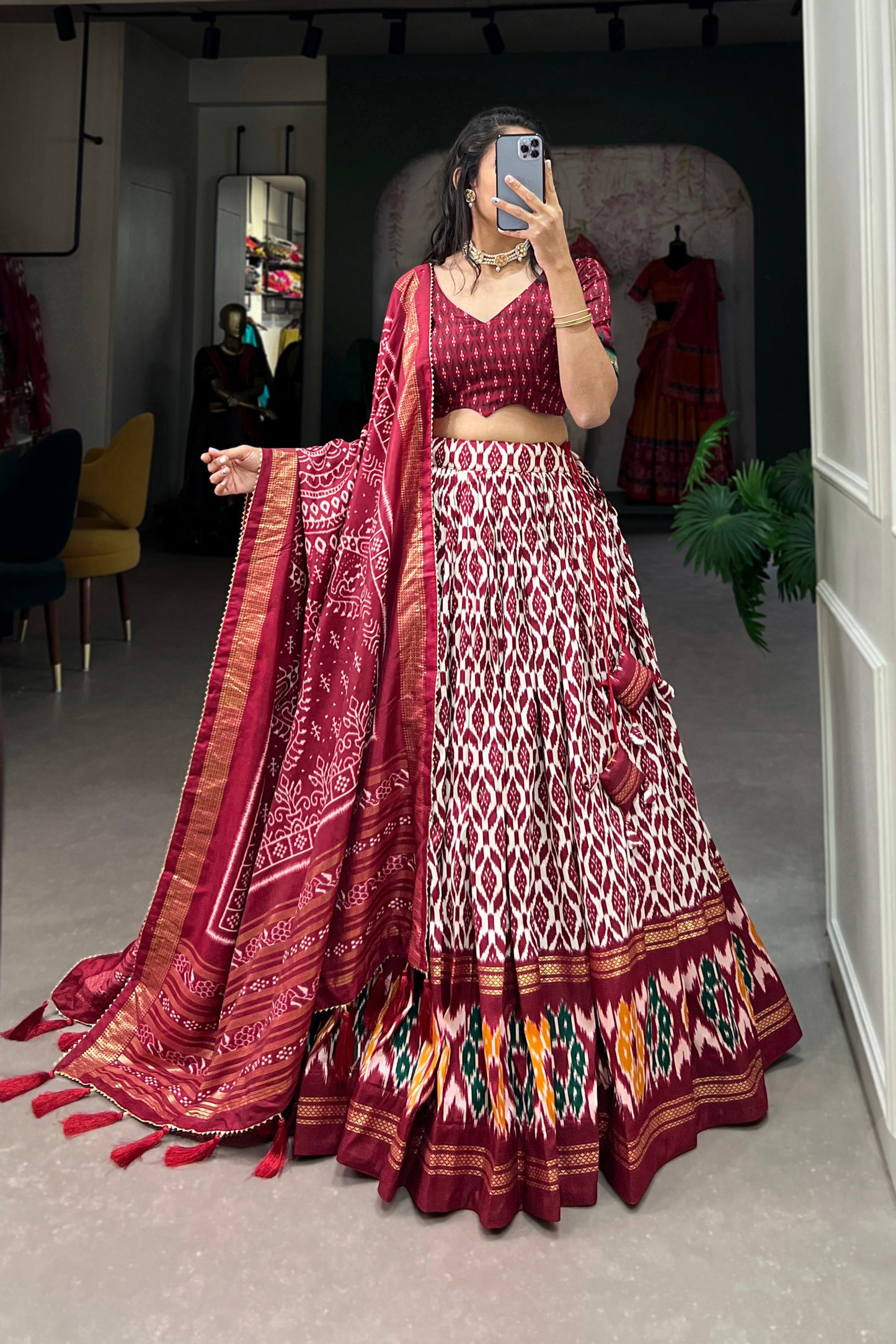 Elegant Red Patola Lehenga Choli with Stylish Dupatta for Wedding