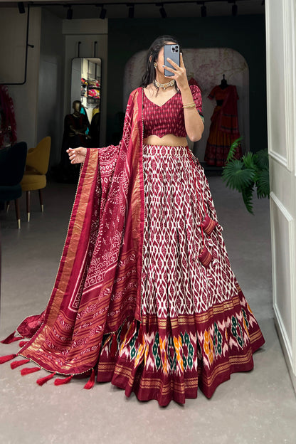 Elegant Red Patola Lehenga Choli with Stylish Dupatta for Wedding