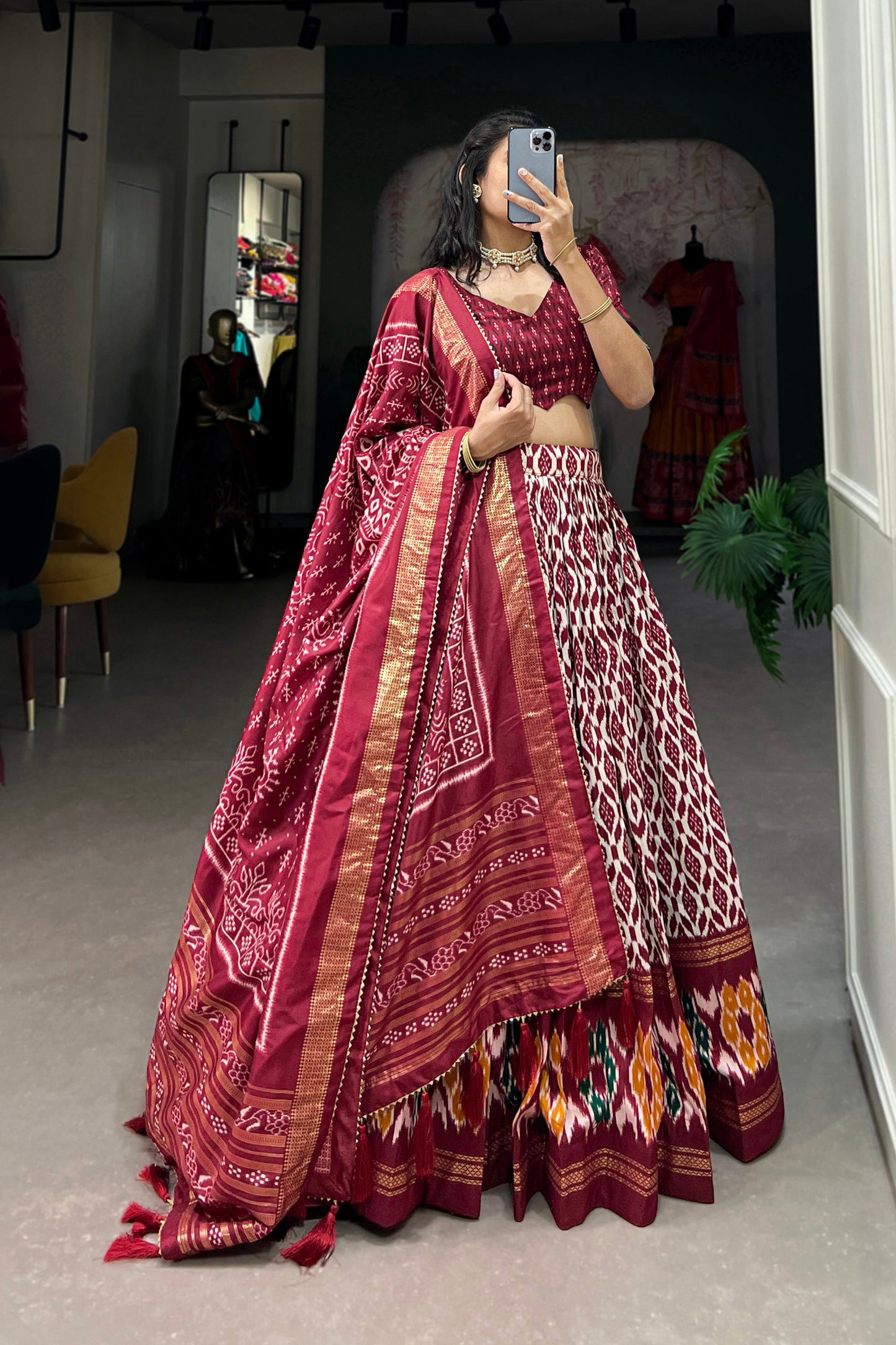 Elegant Red Patola Lehenga Choli with Stylish Dupatta for Wedding