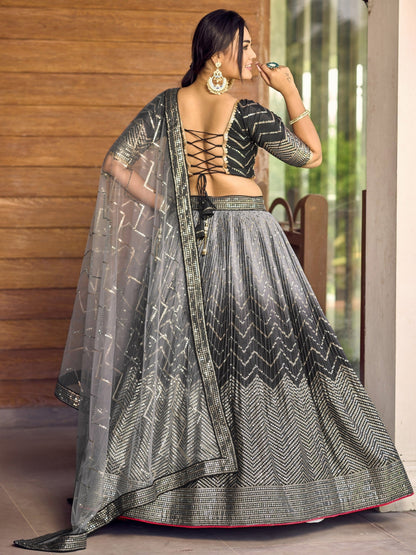 Black Sequin Embroidered Ready Lehenga for Party Wear
