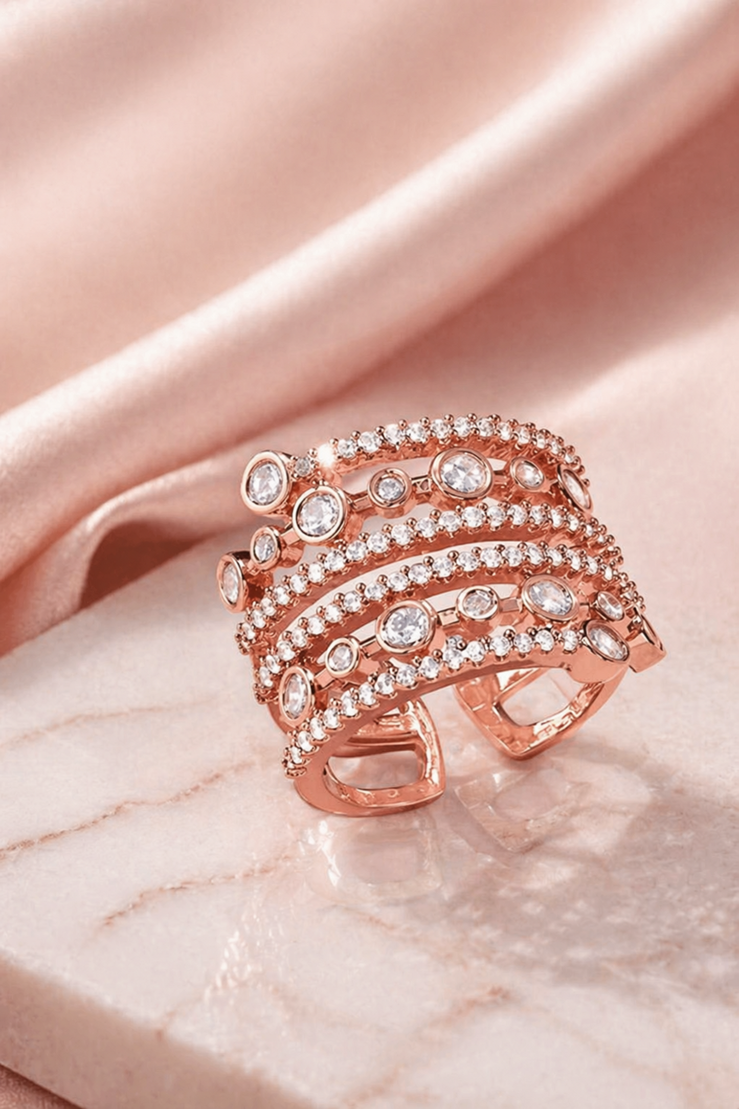 multi layer crystal ring adjustable band
