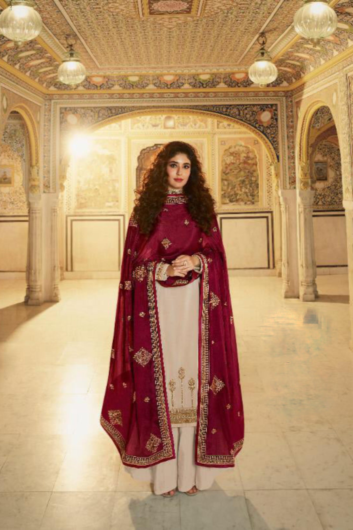 Ethnic Beige Embroidered Palazzo With Traditional Design