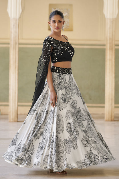 Black Western Style Foil Print Lehenga Choli for Festival Wear