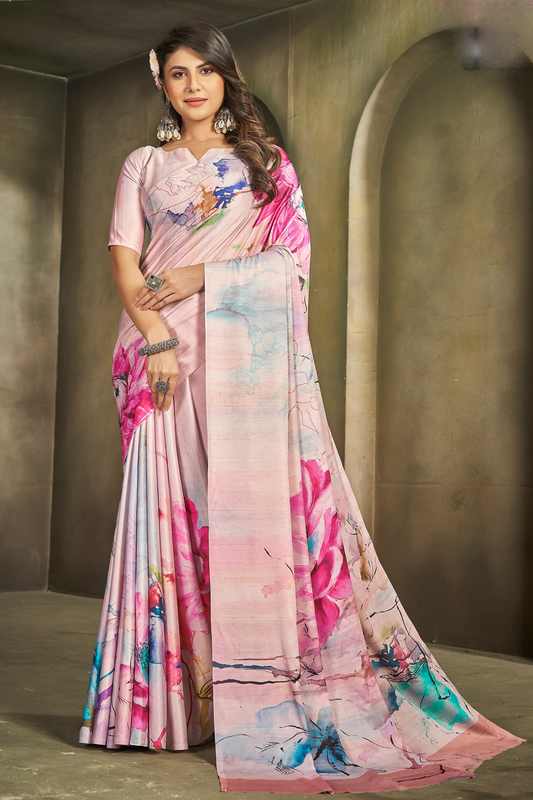 Pink Saree reflects softness and charm – perfect for graceful day functions.
