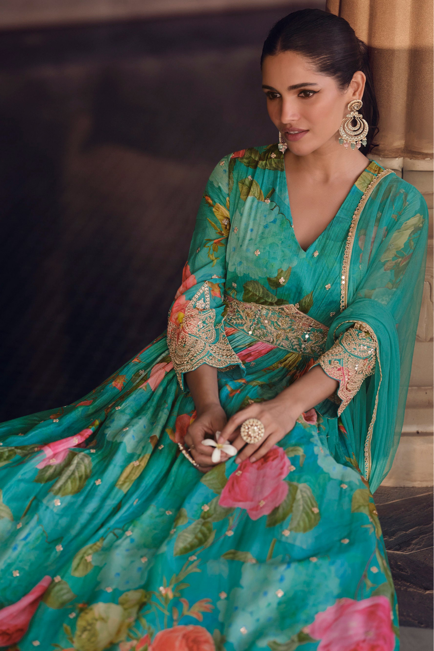Designer Pakistani Eid Special Full Length Stylish Printed Anarkali Dupatta Gown Suit