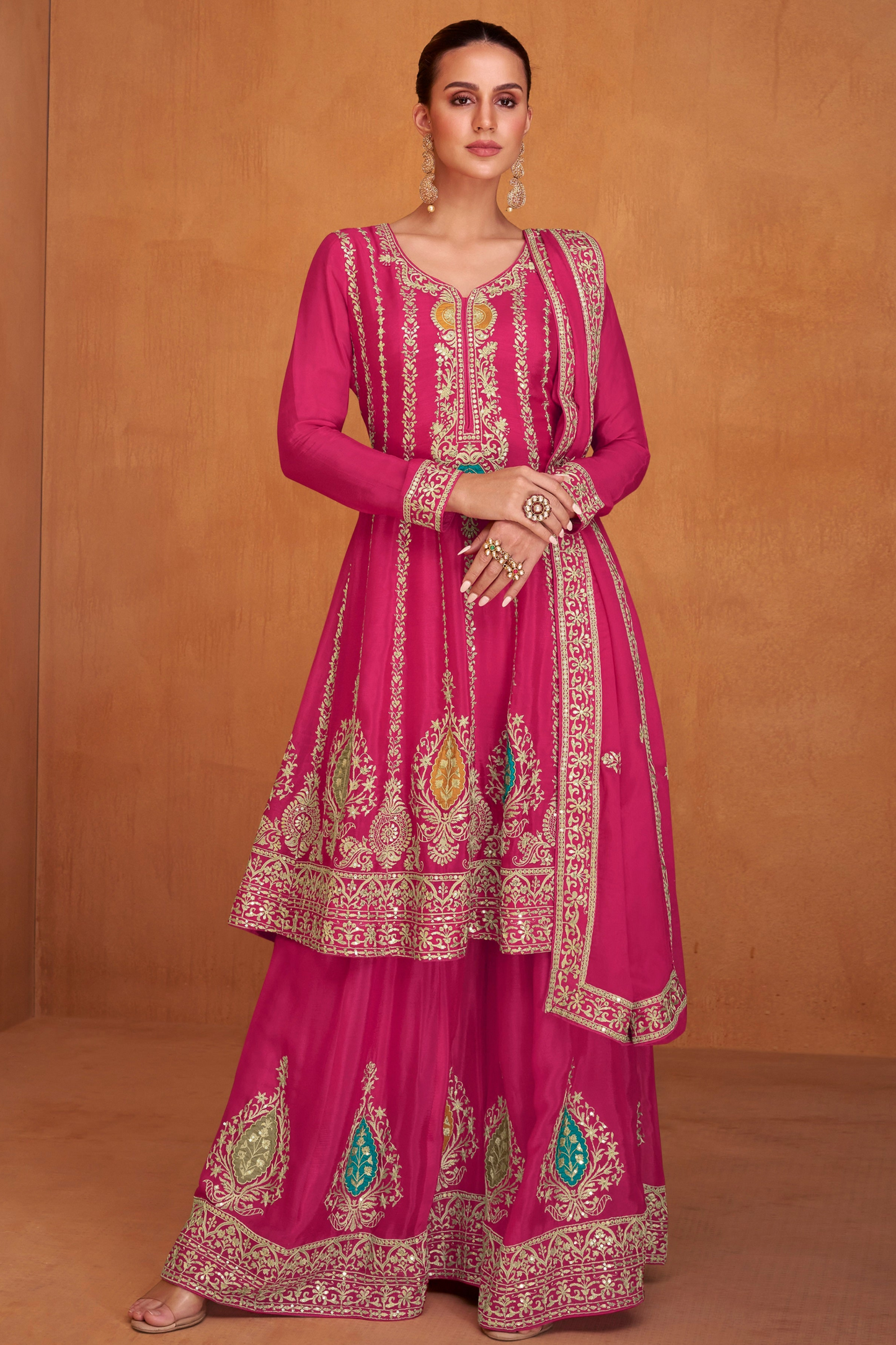 Designer Wedding Party Wear Ready-made Salwar Kameez Palazzo Dupatta