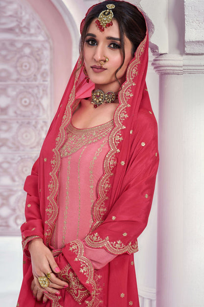 Peach Chinon Silk Palazzo Suit For Ethnic Style Outfit